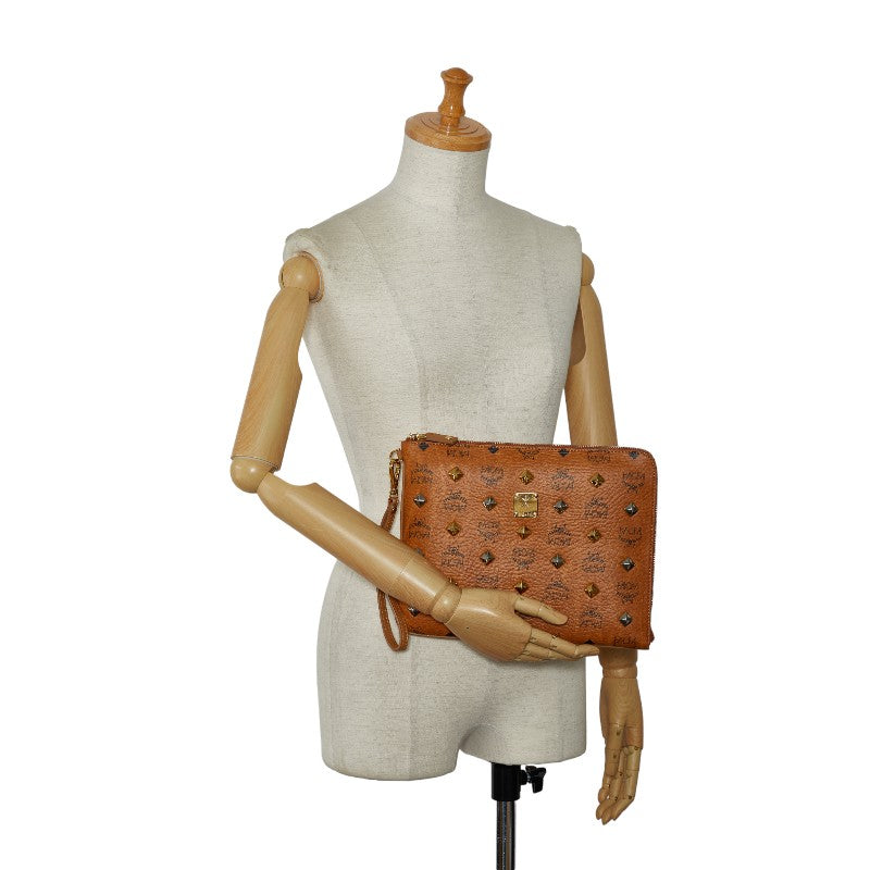 MCM Clutch Bag in Visetos Brown Leather