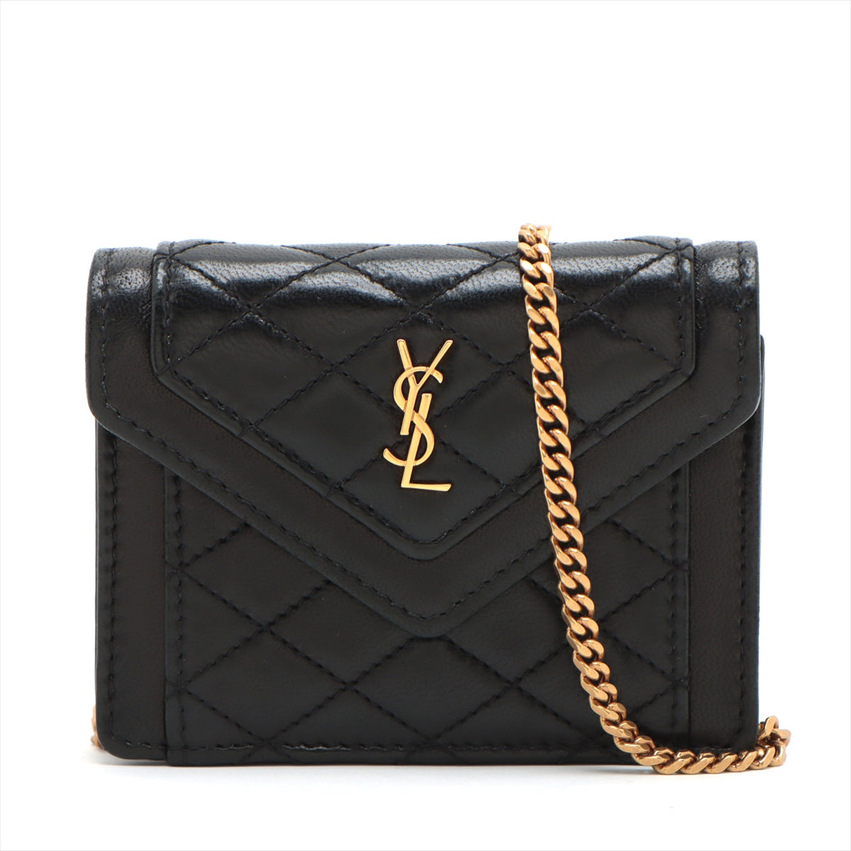 SAINT LAURENT Mini Envelope Chain Shoulder Bag in Leather Black 685612