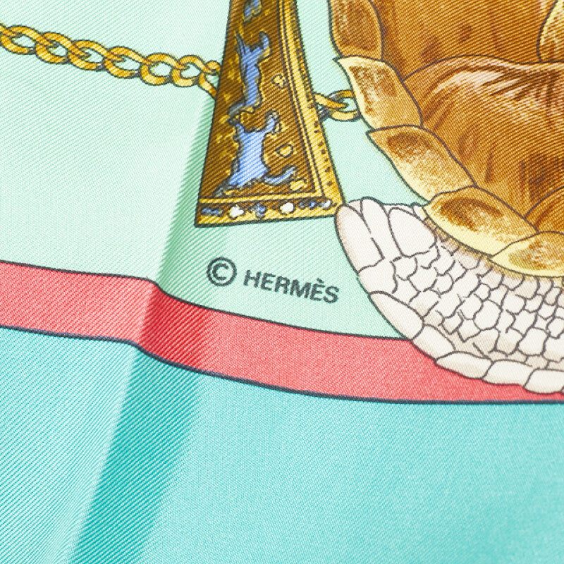 Hermes Carré 90 CHASES EXOTIQUES 異國情調狩獵圍巾綠色多色真絲愛馬仕