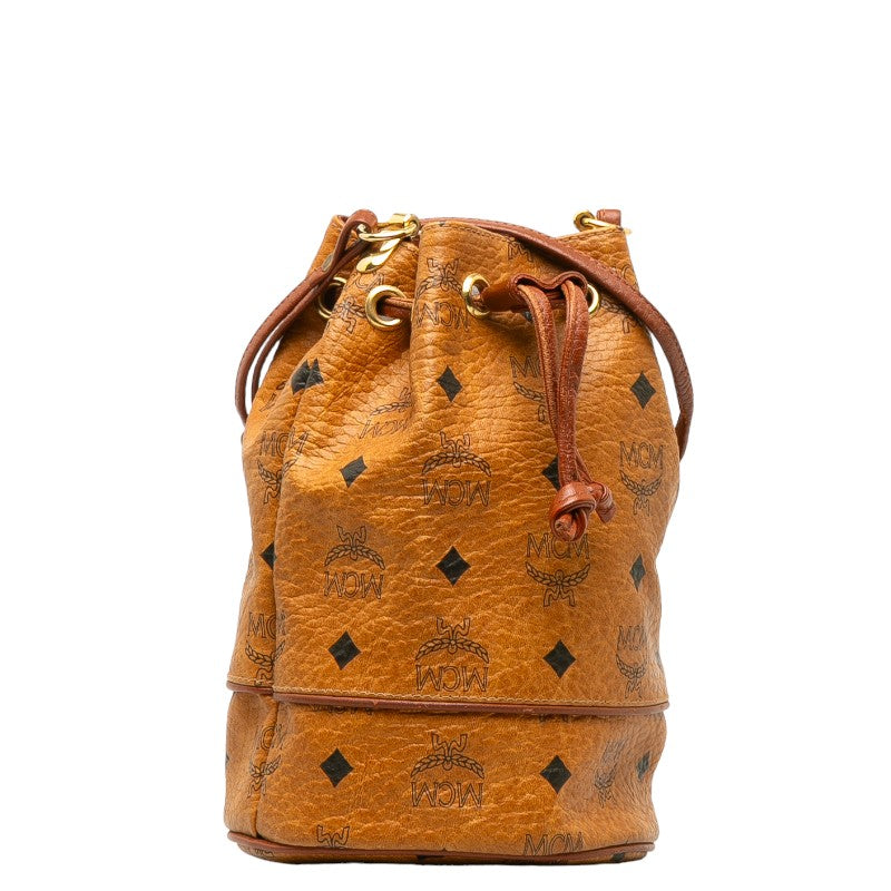 MCM Mini Bucket Bag in Visetos Brown Leather