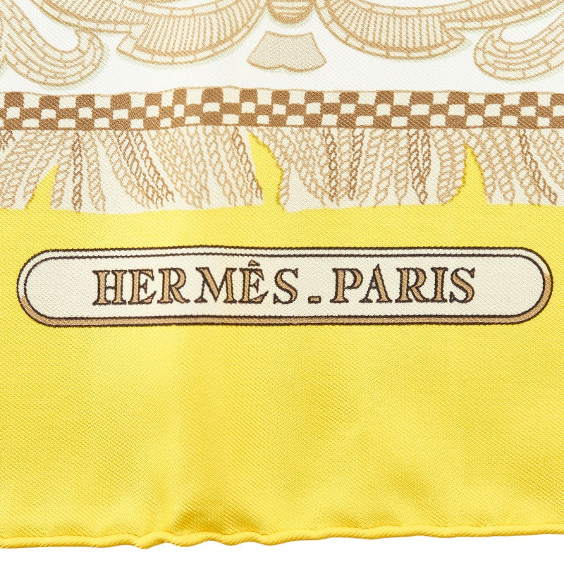 Hermes Carré 90 LA PREENTATION Knight Horse Horse Utensils Scarf Yellow Multicolor Silk  Hermes