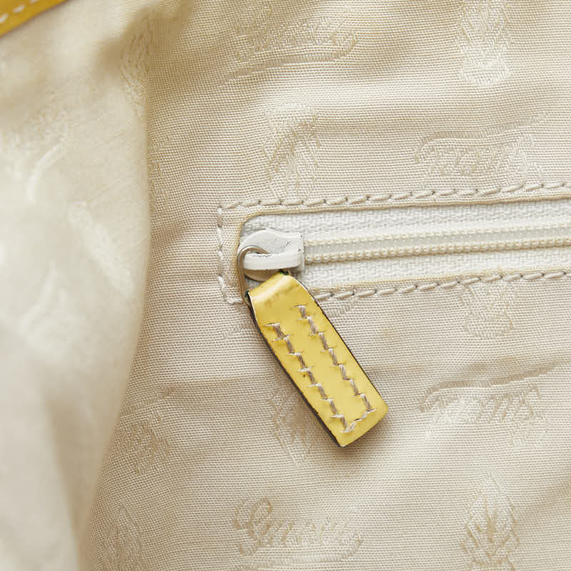 GUCCI Monogram Tote Bag Handbag 211970 Canvas/Patent Leather Beige Yellow