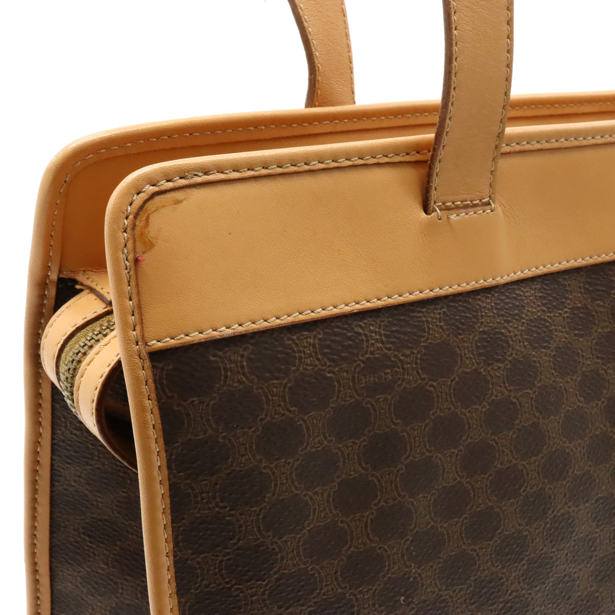 【Bag】CELINE Celine Macadame Cloth  Bag Shoulder Bag Semi-sholder PVC Leather Dark Brown Tea Natural Gold  【Middle East】 Bottle Blumen/Mosaic Quality