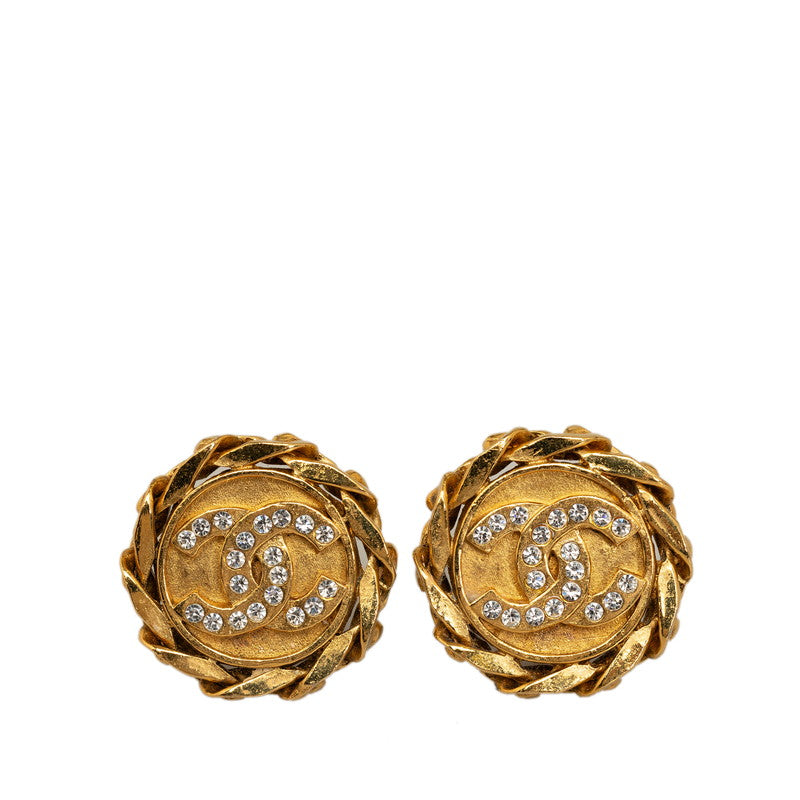 Chanel Vintage Stone Earring Gold Ladies