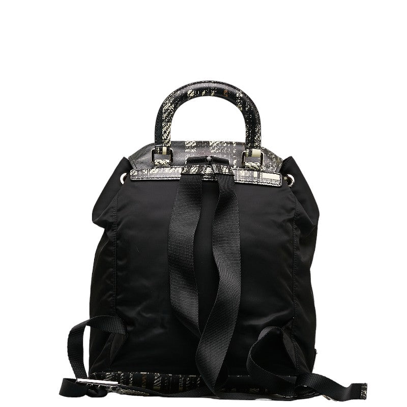 Prada Testo Sapphiano Rucksack Backpack 1BZ038 Black White Nylon Leather Ladies Prada
