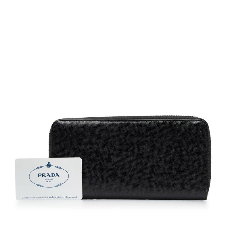 Prada Sapphiano Roundfashner Long Wallet 2M1264 Black Leather Ladies Prada