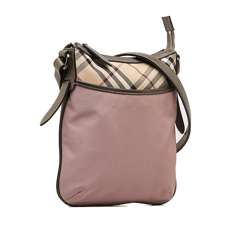Burberry Nova Check Shoulder Bag Pink Beige Canvas Leather Ladies