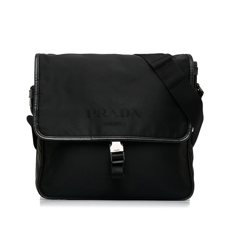 Prada Triangle Logo Plate Logos Sliding Shoulder Bag VA0951 Black Nylon Leather Ladies PRADA [Middle] Ladies