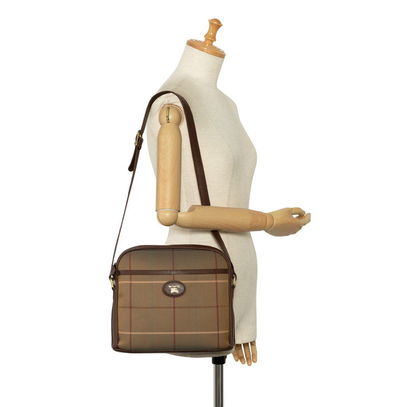 Burberry Check One-Shoulder Bag Beige Brown Canvas Leather