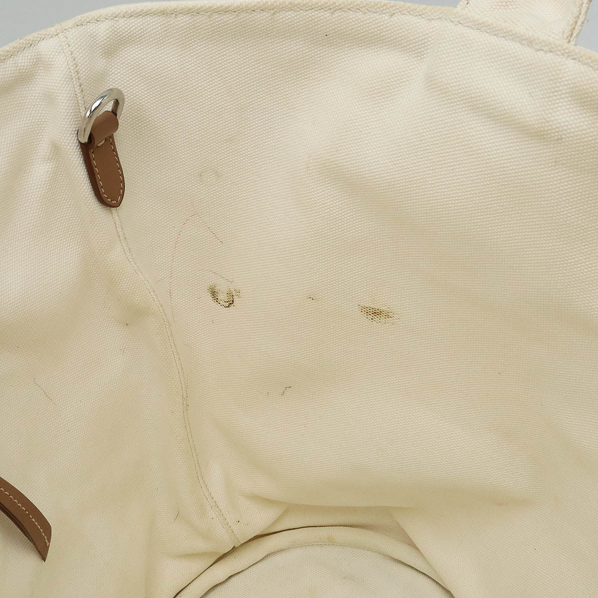 PRADA Canapa Tote Handbag Canvas Leather White 1BG163