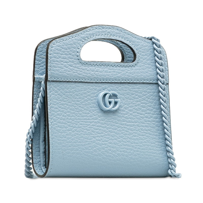 Gucci Double G Double Folded Wallet Chain Shoulder Bag 2WAY 701074 Light Blue Leather  Gucci
