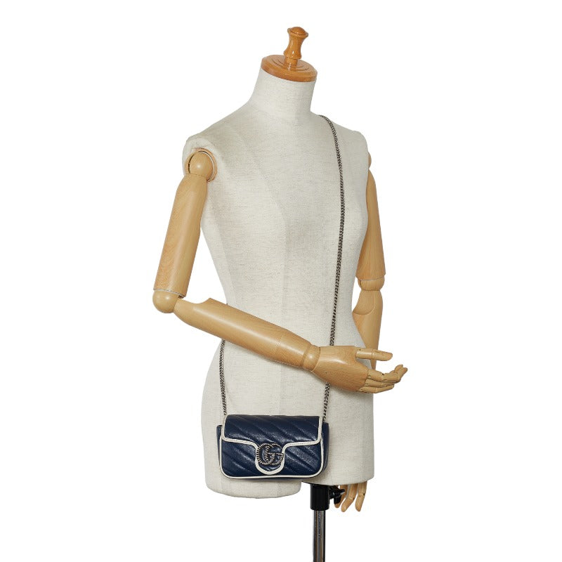 Gucci GG Marmont  Mini Chain Shoulder Bag 574969 Navi White Leather Ladies Gucci