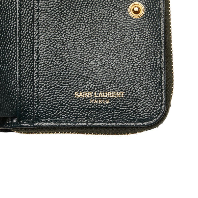 Saint Laurent Zip Wallet in Grain Calf Leather Green GUE403723