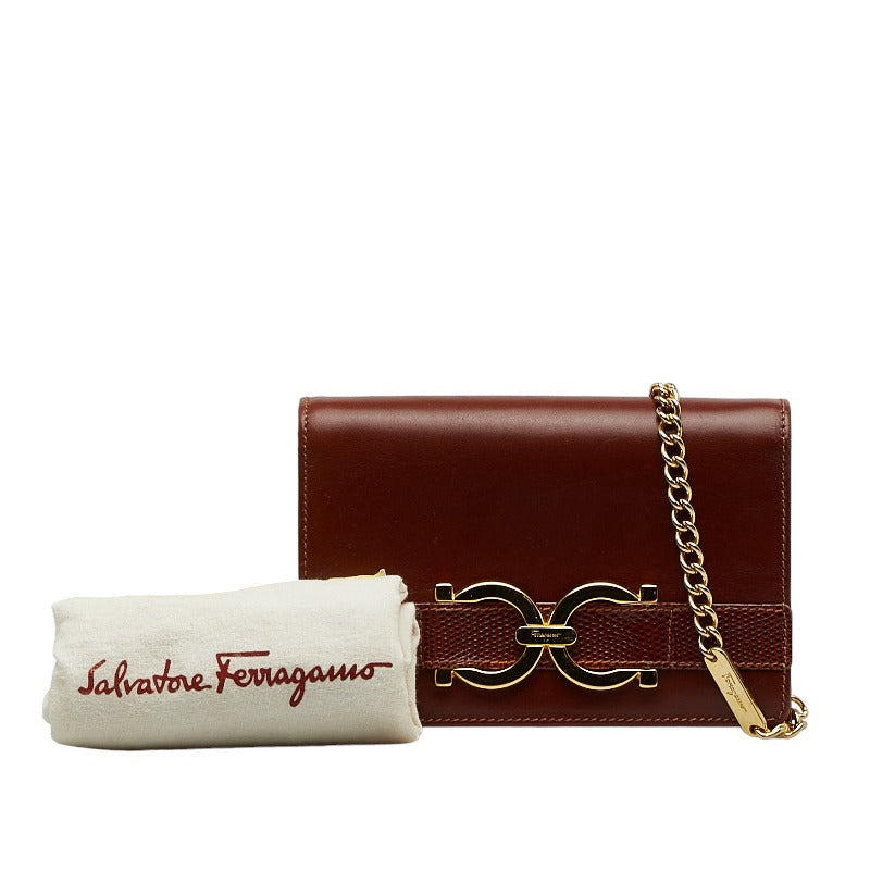 SalvatoreFerragamoGantini Sliding Chain Mini Shoulder Bag Brown Leather Ladies Salvatore Ferragamo