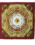 Hermes Carré 90 Astronomy DIE ET HORE Scarf Gold Red Silk  Hermes