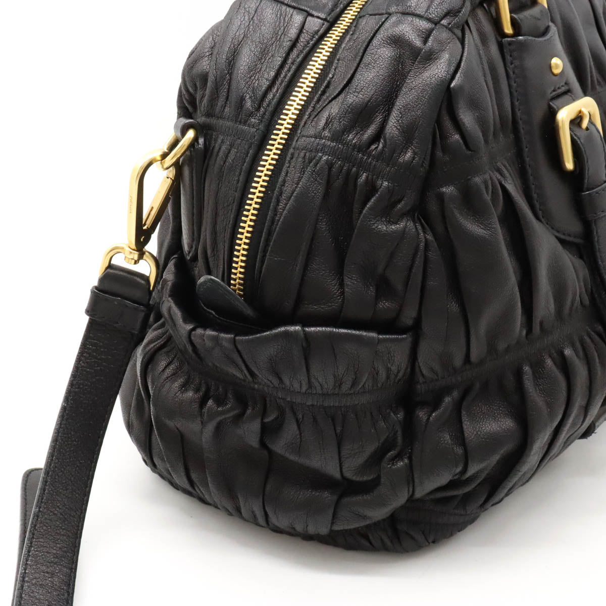 Prada Prada Gaze  Bag Mini Boston 2WAY Shoulder Bag Pulled Leather Nero Black Black Gold  Black Black Blue / Blue / Blue