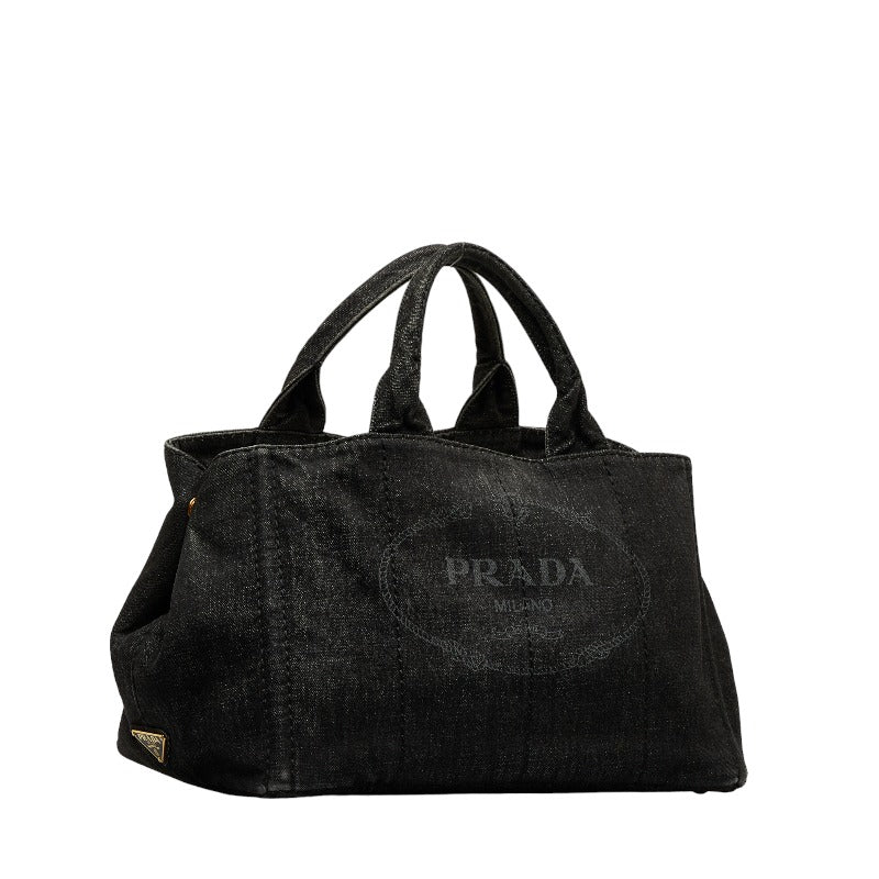 PRADA Canapa M Handbag in Grey Denim Canvas Ladies