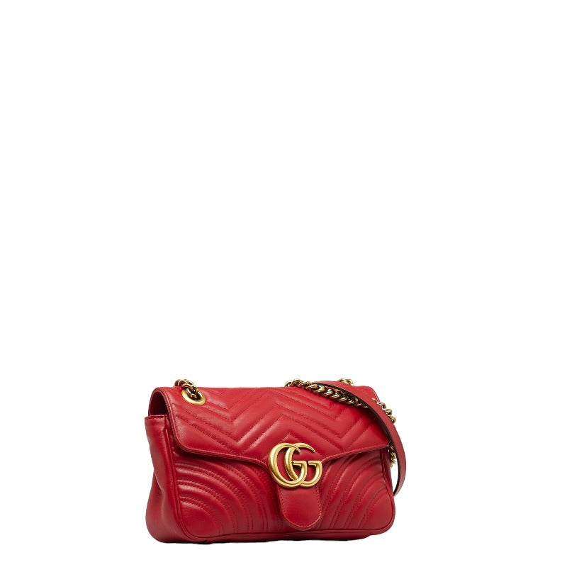 GUCCI Marmont Cascade Chain Shoulder Bag 443497 Red Leather