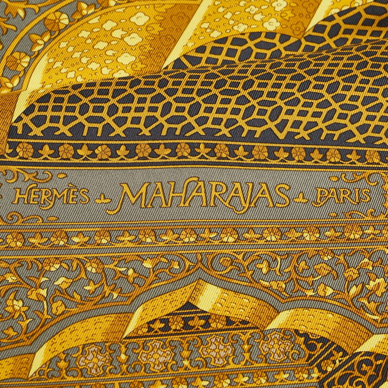 愛馬仕 Carré 90 MAHARAJA Maharaja 圍巾灰色金色多色真絲愛馬仕