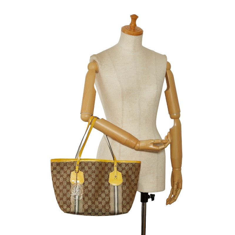 Gucci GG canvas sherry line Tote bag shelter bag 211971 beige yellow canvas patenter leather ladies GUCCI