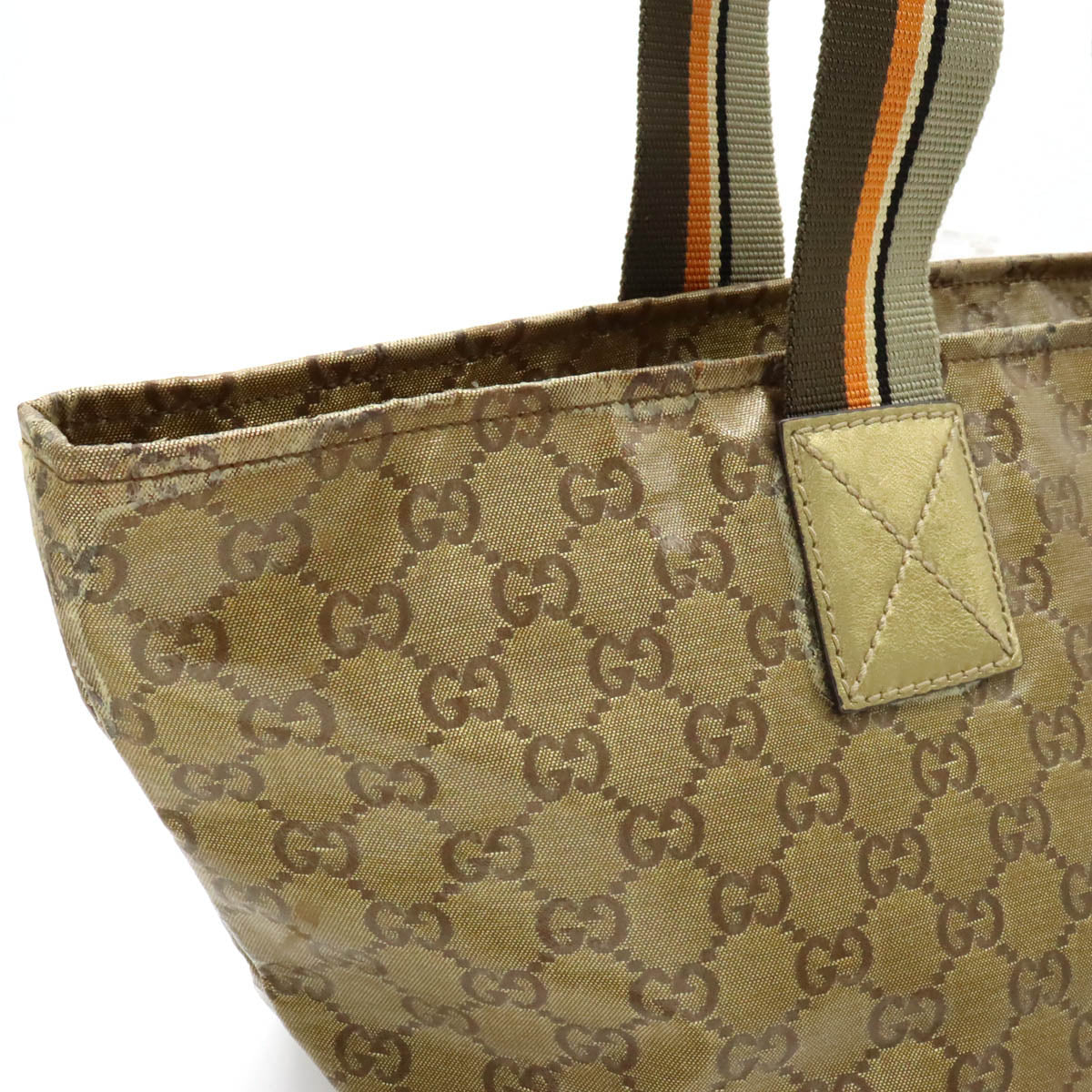 Gucci GG Crystal Strip s Bag Covered Canvas Gold Karki Orange 131230