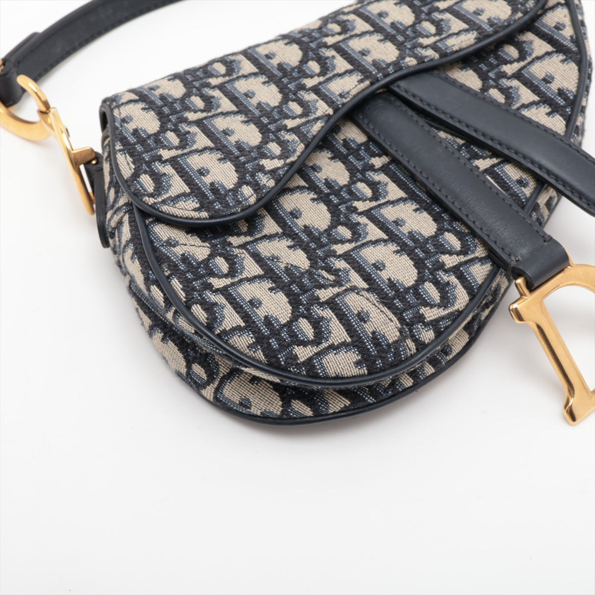 Christian Dior Saddle Bag Canvas One-Shoulder Bag Navy Navi