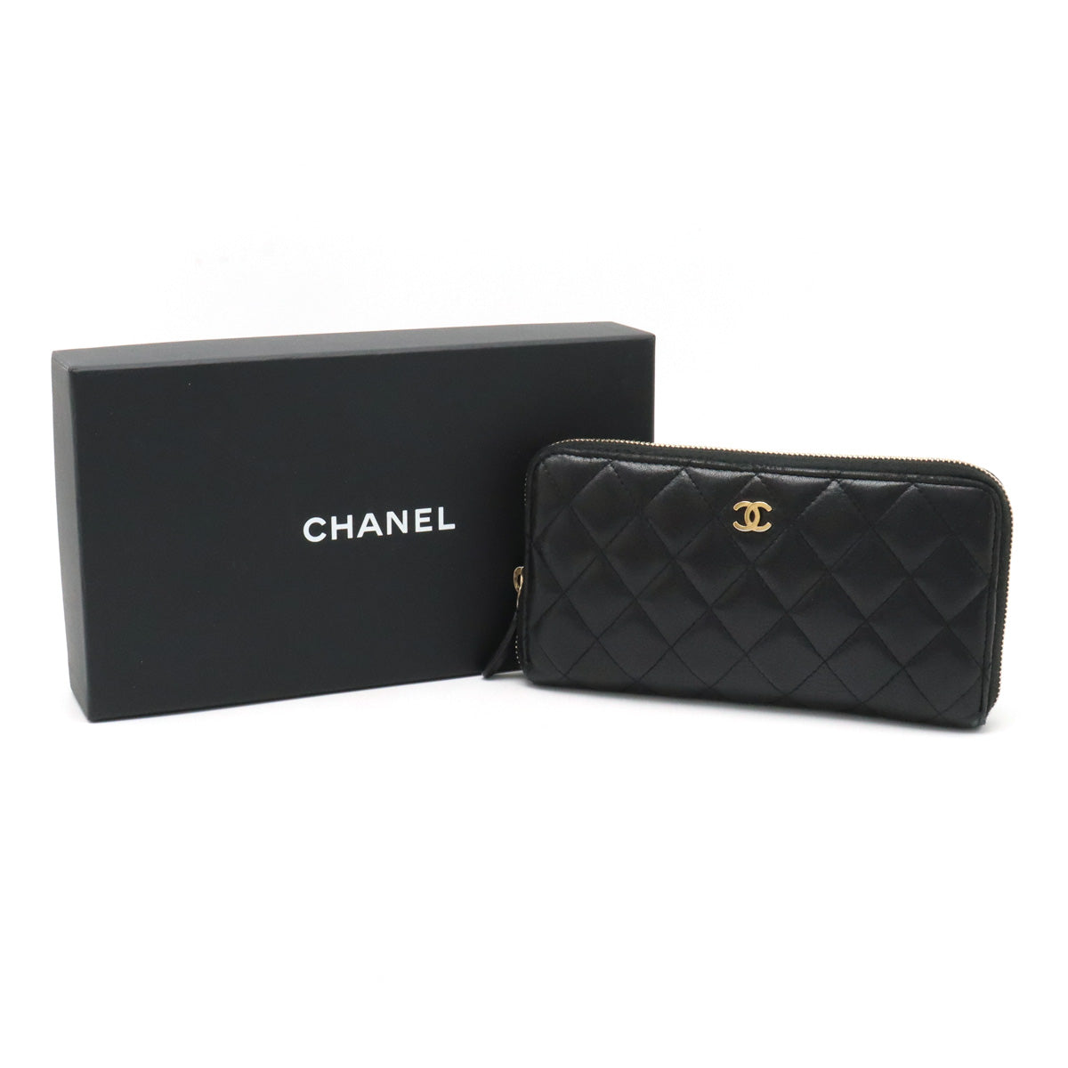 CHANEL MATRACE COCOMARK ROUNDFASNER Long Wallet Leather Black Black Gold  A50097