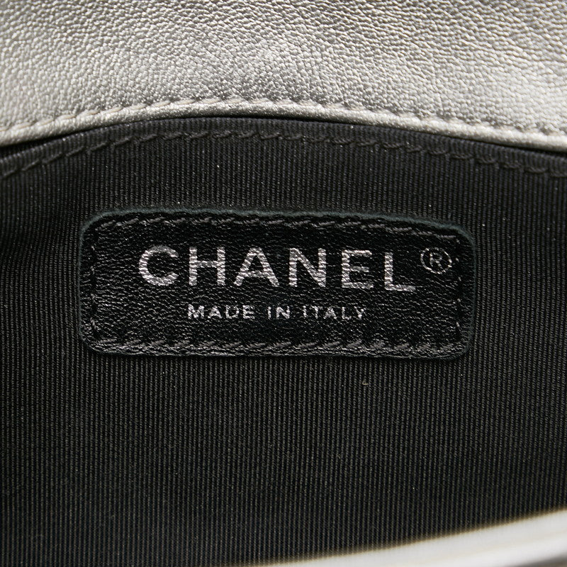 Chanel V Stitch Cocomark Chain Shoulder Bag Silver Leather