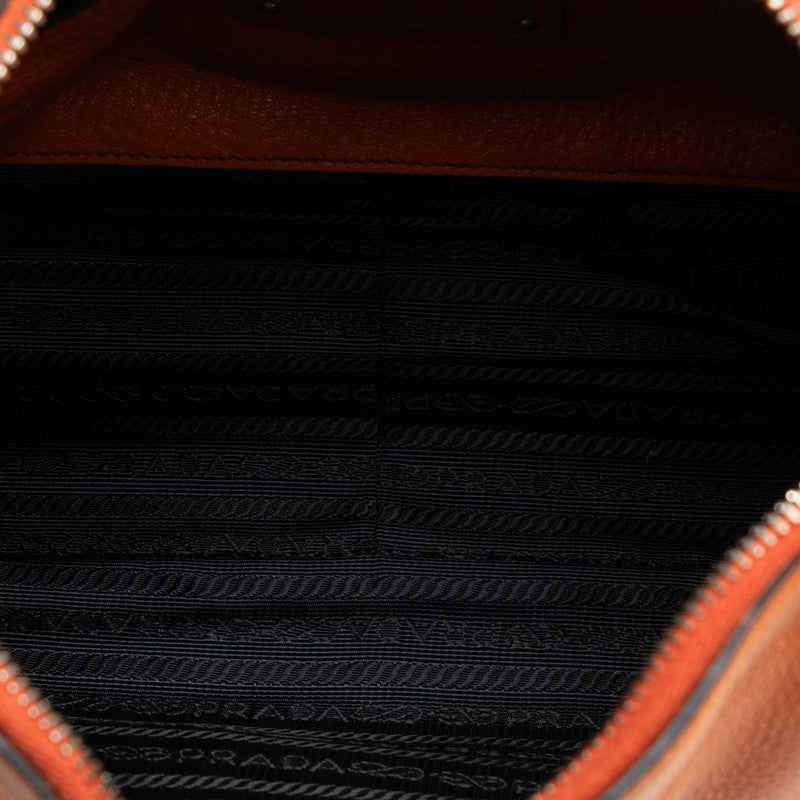 Prada Logo Shoulder Bag Handbag Orange Leather Women's