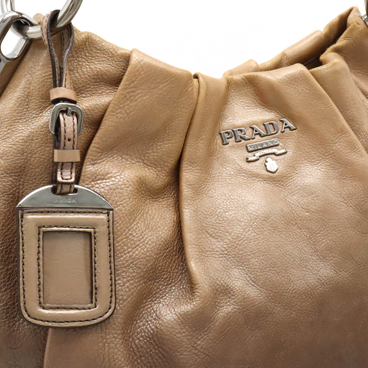 PRADA PRADA GLACE ZIPPERS Shoulder Bag One Shoulder Degradation Leather Pearl Pink Beach Bronze Silver  Blumin