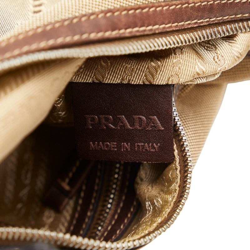 PRADA Shoulder Bag in Canvas/Leather Beige Brown Ladies