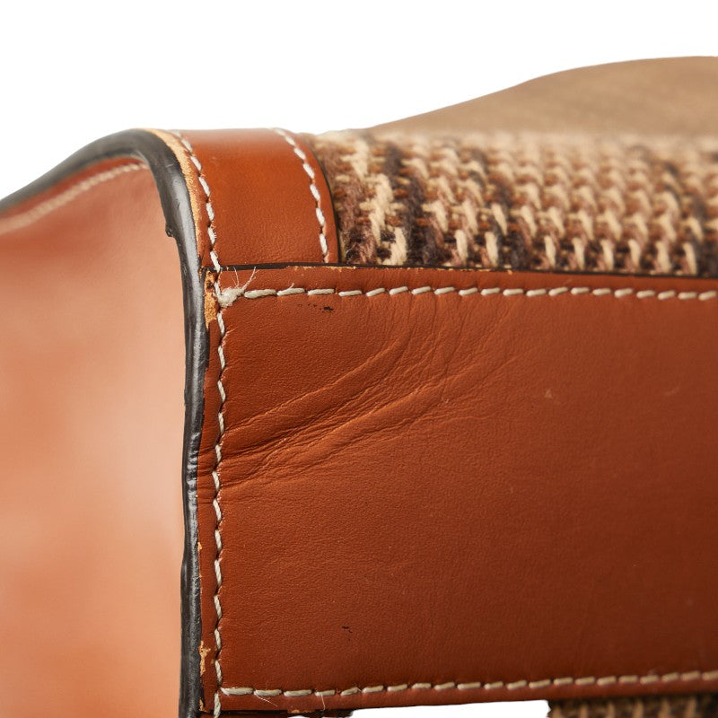 Celine check handbags canvas/leather brown ladies