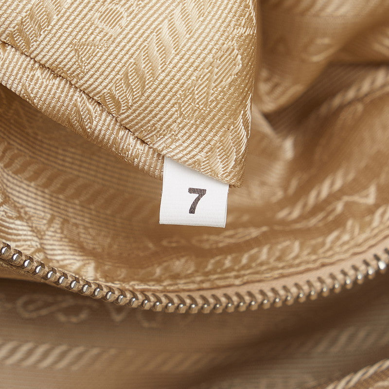 Prada Triangle Logo Plate Handbag Shoulder Bag Beige White Canvas Leather Ladies Prada [Hong Kong Paris]