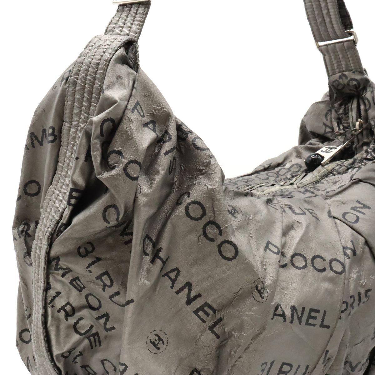 Chanel Unlimited Shoulder Bag Sliding Nylon Silver Black Black Silver A46532