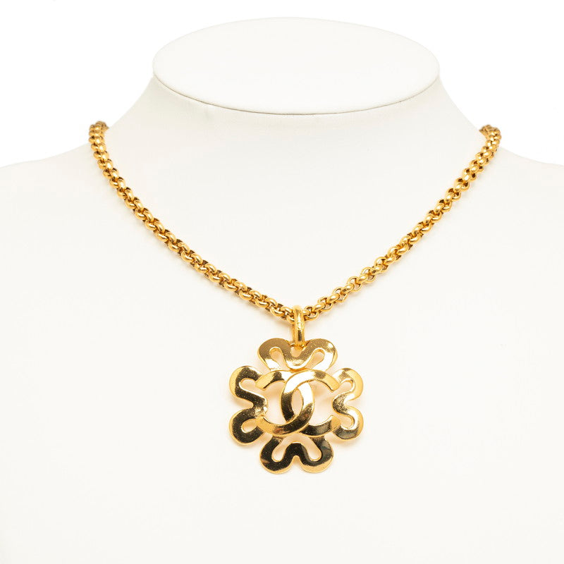 Chanel Vintage Cocomark Clover Necklace Gold Ladies