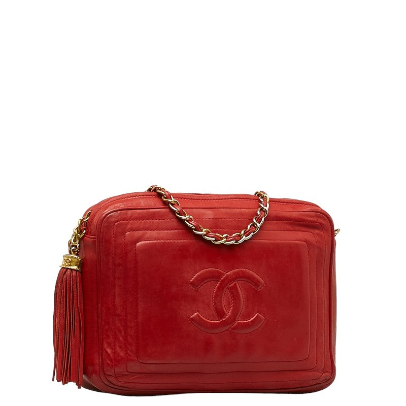 Chanel Cocomark Tassel Chain  houlder Bag Red Leather  CHANEL