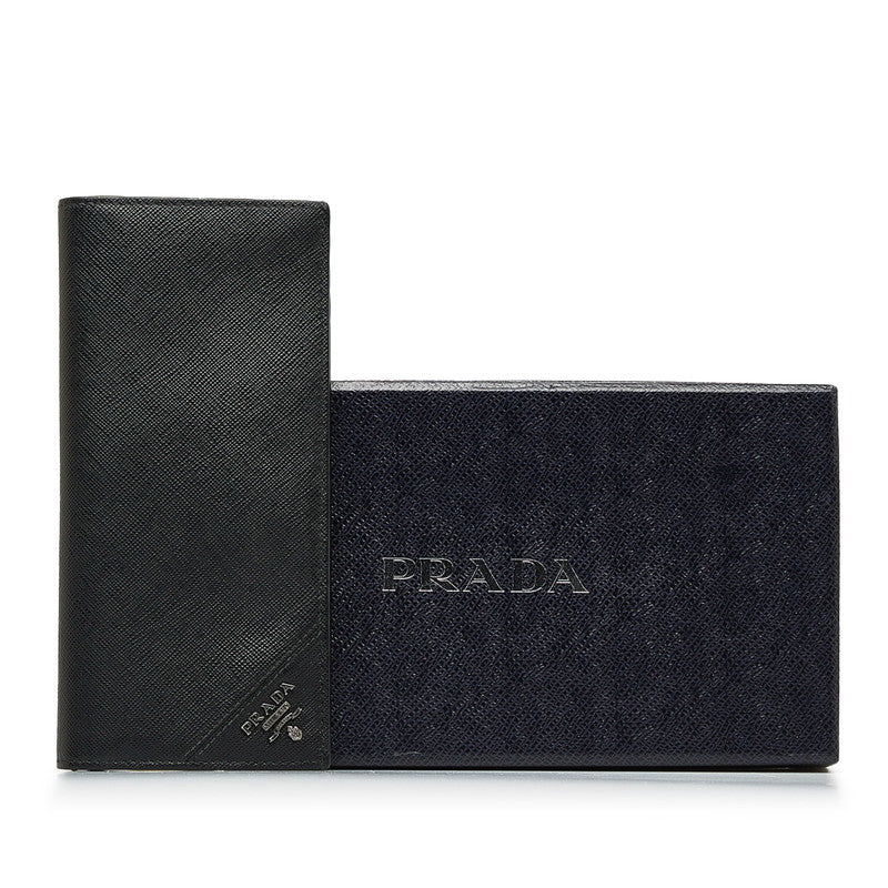 Prada Sapphiano Logo Two Foldable Wallet Black Leather Ladies Prada