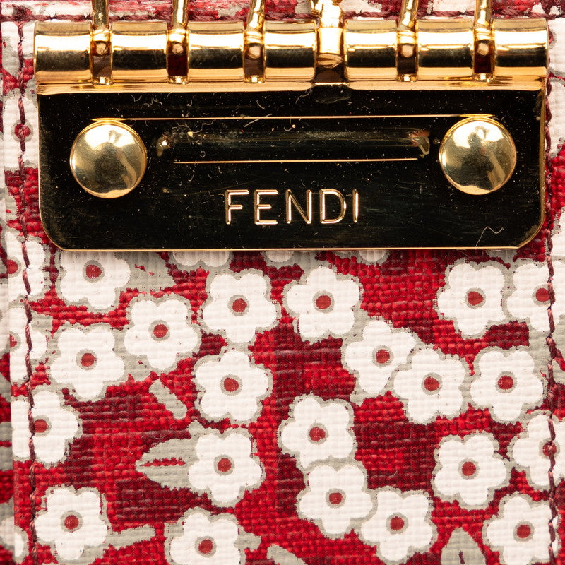 FENDI Zucchino Key Holder In Canvas Leather Red 8AP079