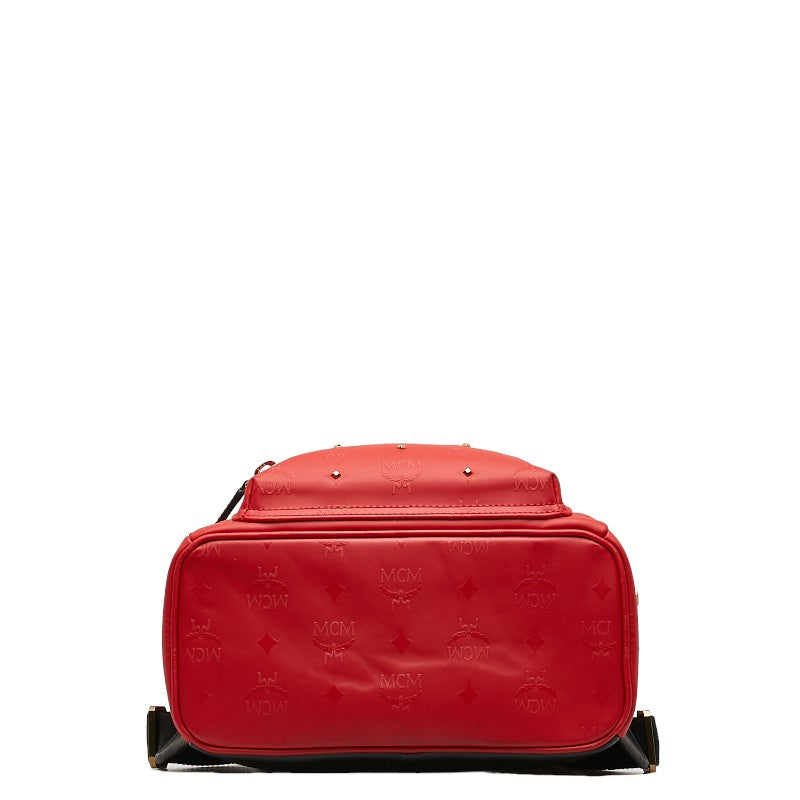 MCM Backpack Studded in Leather Red