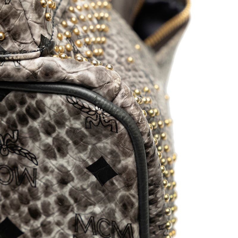 MCM Mini Backpack Studded in Visetos Grey Python Leather