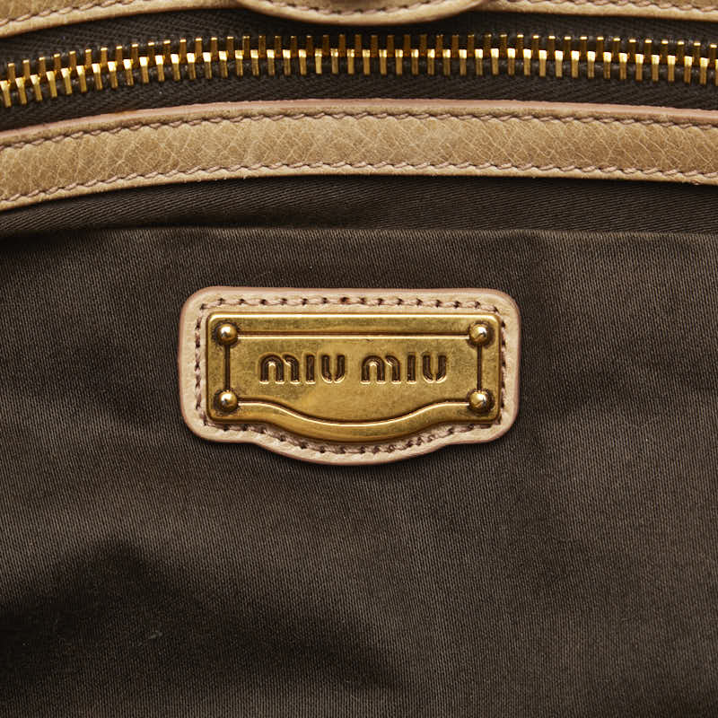 Miu Miu Heart Line Stone Handbag 2WAY Beige Leather Ladies Miu Miu