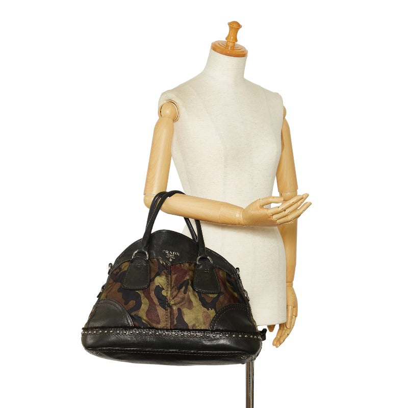 PRADA Oval Handbag in Nylon/Leather Brown Camo BL0688