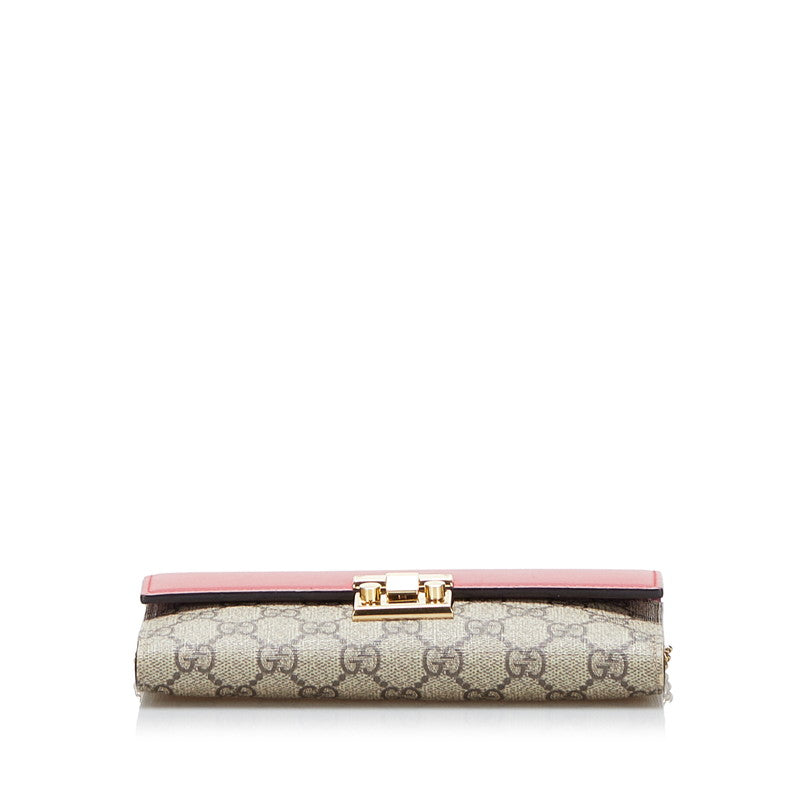 Gucci Long Wallet on Chain Monogram Brown Leather Ladies