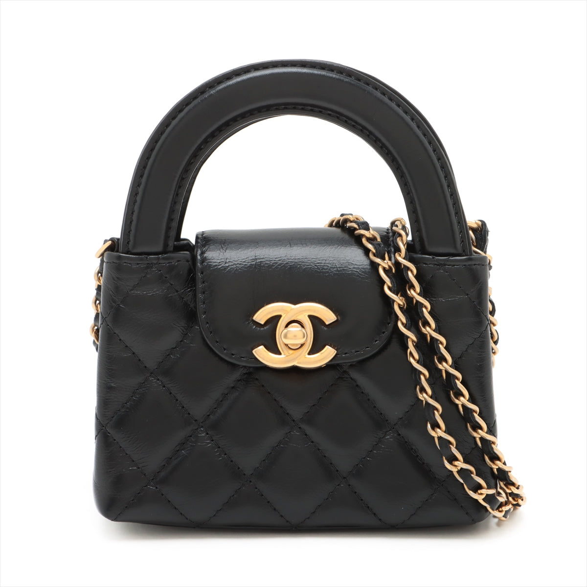 Chanel Mattress Leather 2WAY Shoulder Bag Black Gold  AP3435