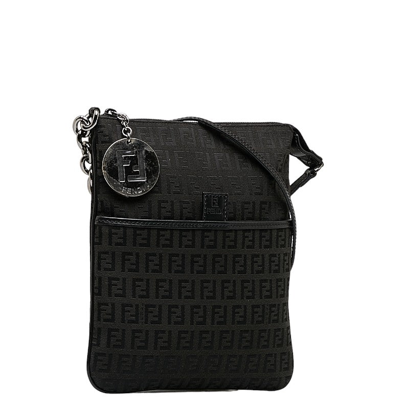 Fendi Zkino Slipper Shoulder Bag 8BT150 Black Canvas Leather Ladies Fendi