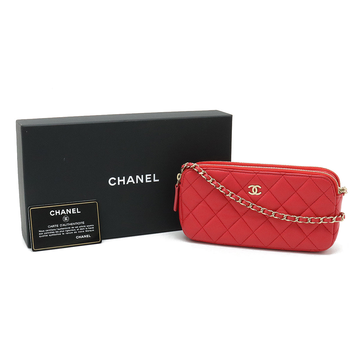 CHANEL CHANEL MATRASS W Zip Chain Wallet Chain Holder 2WAY  Leather Pink Cradle Gold  A82527