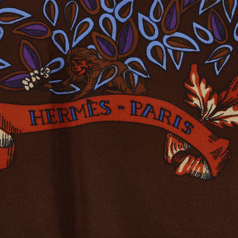 Hermes Carré 90 Le Paradis du Roy King&#39;s Paradise Scarf Brown Multicolor Silk Ladies Hermes