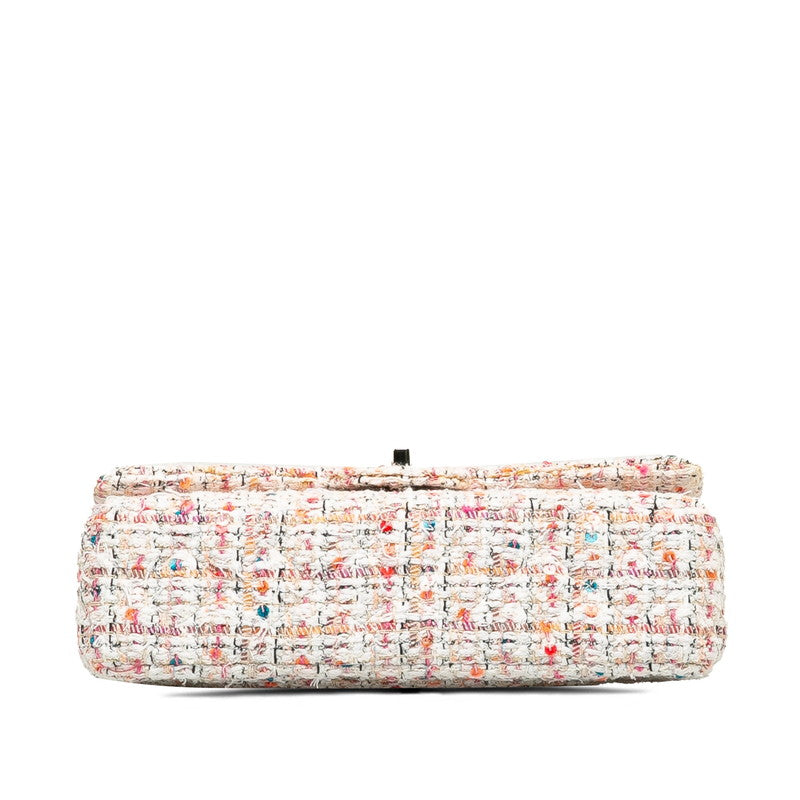 CHANEL Classic Double Flap Chain Shoulder Bag in Tweed Multicolor White
