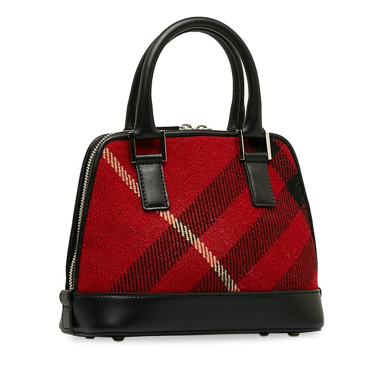 Burberry Check Handbag Red Black Canvas Leather Ladies Burberry