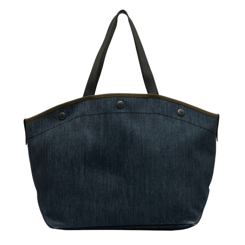 PRADA Logo Tote Bag Canvas/Leather Indigo Blue Black